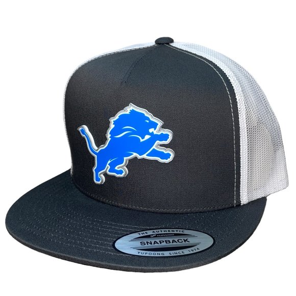 Detroit Lions YP Snapback Flat Bill Trucker Hat- Charcoal/ White - Picture 2 of 4